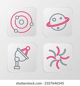 Set line Black hole, Satellite dish, Planet Saturn and Solar system icon. Vector
