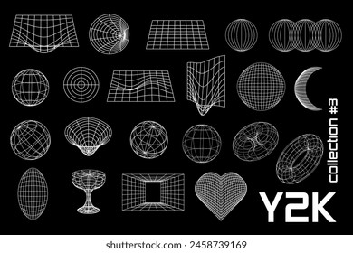 Set line black white y2k, 3d, frame, geometric shapes. Vector for posters, banners.