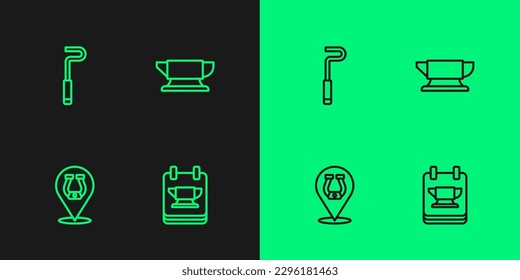 Fijar línea Blacksmith herramienta yvil, Horseshoe, Fire poker e icon. Vector