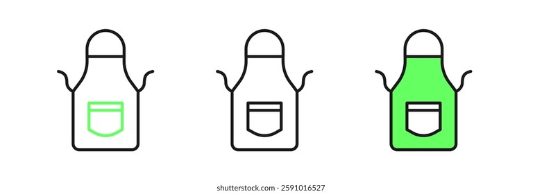 Set line Blacksmith apron icon isolated on white background. Protective clothing and tool worker.  Vector