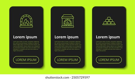 Set line Horno herrero, y barras de oro. Plantilla de infografía de negocios. Vector