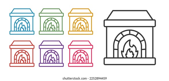 Set line Blacksmith oven icon isolated on white background. Set icons colorful. Vector