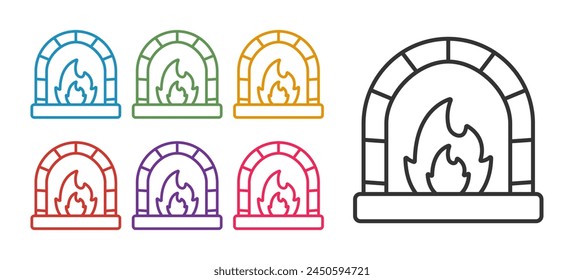 Set line Blacksmith oven icon isolated on white background. Set icons colorful. Vector