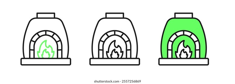 Set line Blacksmith oven icon isolated on white background.  Vector