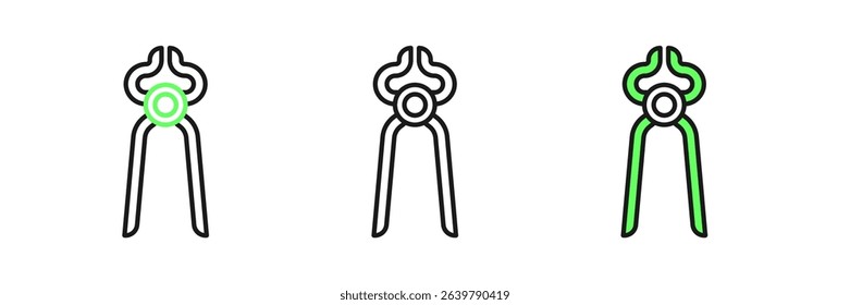 Set line Blacksmith pliers tool icon isolated on white background.  Vector