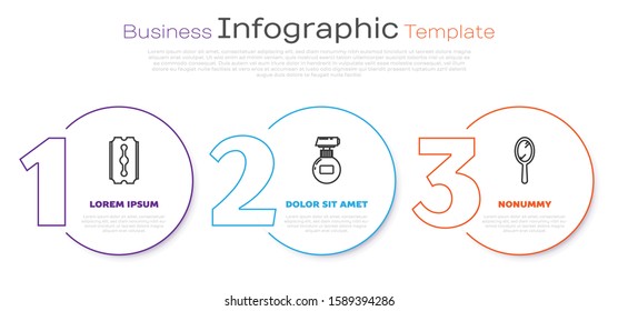 Set line Blade razor, Cream or lotion cosmetic tube and Hand mirror. Business infographic template. Vector