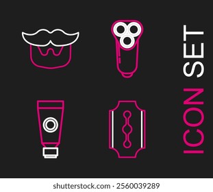 Set line Blade razor, Cream lotion cosmetic tube, Electric blade for men and Mustache and beard icon. Vector