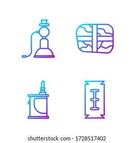 Set line Blade razor, Electronic cigarette, Hookah and Package with cocaine. Gradient color icons. Vector