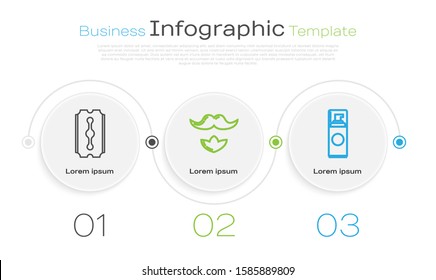 Set line Blade razor, Mustache and beard and Shaving gel foam. Business infographic template. Vector