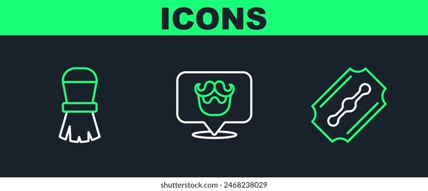 Set line Blade razor, Shaving brush and Barbershop icon. Vector