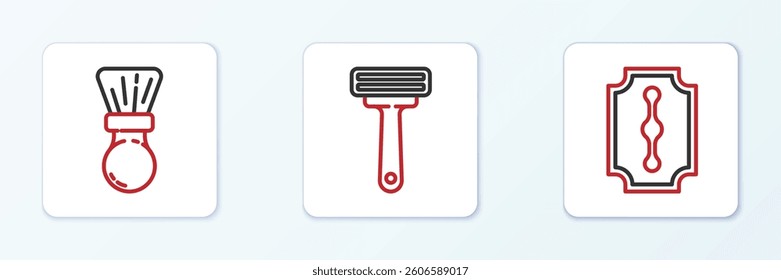 Set line Blade razor, Shaving brush and  icon. Vector