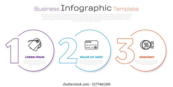 Set line Blank label template price tag, Credit card and Signboard hanging with an inscription discount percent. Business infographic template. Vector
