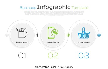 Set line Blank label template price tag, Percent discount and phone and Shopping basket. Business infographic template. Vector