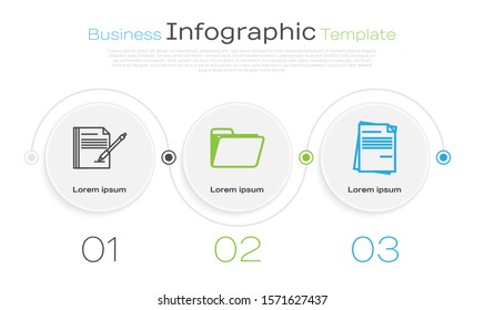 Set line Blank notebook and pen, Document folder and File document. Business infographic template. Vector
