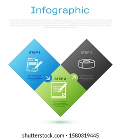 Set line Blank notebook and pencil with eraser, Scotch, Blank notebook and pencil with eraser and Carton cardboard box. Business infographic template. Vector