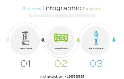 Set line Blender , Digital alarm clock  and Blender . Business infographic template. Vector