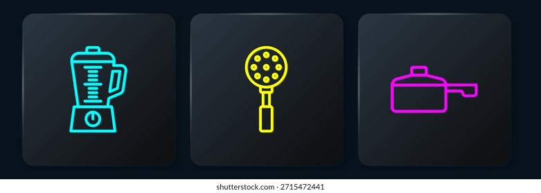 Fije la línea de la licuadora, la sartén y la espátula. Botón cuadrado negro. Vector