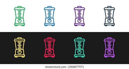 Set line Blender icon isolated on black and white background. Kitchen electric stationary blender with bowl. Cooking smoothies, cocktail or juice.  Vector