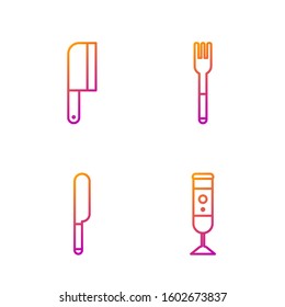 Set line Blender  Knife  Meat chopper   Fork  Gradient color icons  Vector