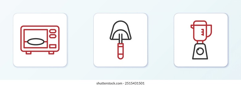 Set line Blender, Microwave oven and Spatula icon. Vector