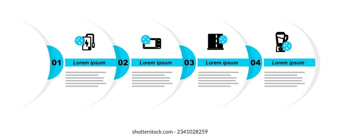 Set line Blender service, Database server, Microwave oven and Power bank icon. Vector