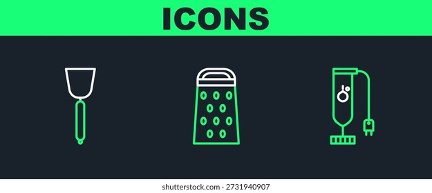 Set line Blender, Spatula and Grater icon. Vector