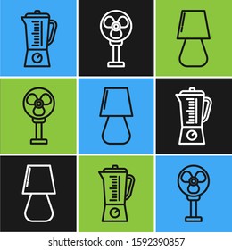 Set line Blender , Table lamp  and Electric fan  icon. Vector