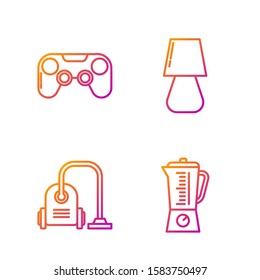 Set line Blender , Vacuum cleaner , Gamepad  and Table lamp . Gradient color icons. Vector