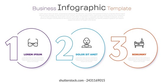 Set line Blind glasses, Head of deaf and dumb and Patient with broken leg. Business infographic template. Vector