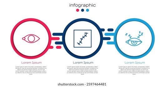 Set line Blindness, Scar with suture and Insomnia. Business infographic template. Vector