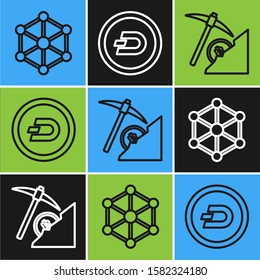 Set line Blockchain technology, Cryptocurrency cloud mining and Cryptocurrency coin Dash icon. Vector