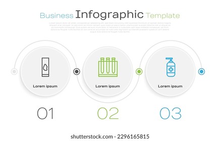 Set line Blood test and virus,  and Bottle of liquid antibacterial soap. Business infographic template. Vector