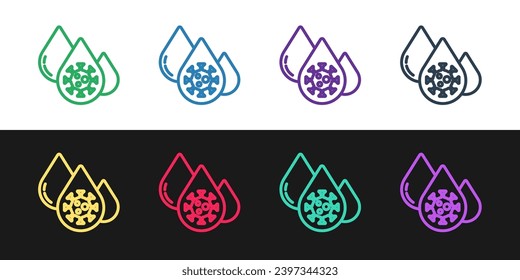 Zeile Bluttest und Virus-Molekül Coronavirus Symbol einzeln auf schwarz-weißem Hintergrund. Coronavirus, COVID-19. 2019-nCoV  Vektorgrafik