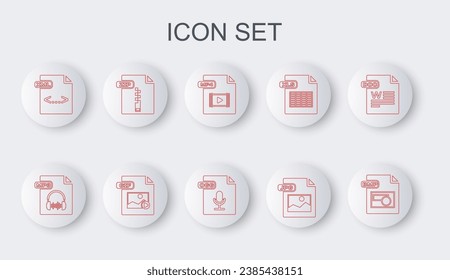 Set line BMP file document, MP3, MP4, JPG, XML, ZIP, GIF and OGG icon. Vector