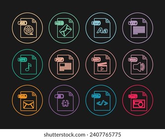 Set line BMP file document, WMA, OTF, PDF, MP3, AVI, MOV and MSG icon. Vector