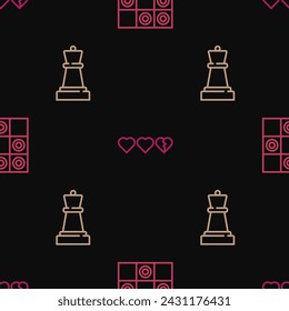 Set line Board game of checkers, Chess and Hearts for on seamless pattern. Vector