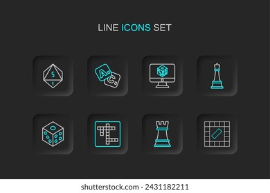 Set line Board game, Chess, Crossword, Game dice, Bingo and  icon. Vector