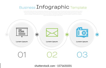 Set line Board with resume, Envelope and Safe and money. Business infographic template. Vector
