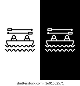 Set line Boat with oars and people icon isolated on black and white background. Water sports, extreme sports, holiday, vacation, team building.  Vector Illustration