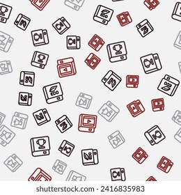 Set line Book about ecology,  and cinema on seamless pattern. Vector