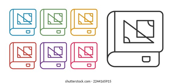 Set line Book about geometry icon isolated on white background. Set icons colorful. Vector
