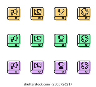 Linie setzen Buch, über Geometrie und Erdkugel und Buchsymbol. Vektorgrafik