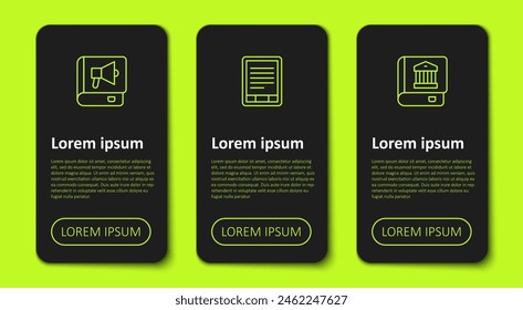 Set line Book, E-Book reader and Law book. Business infographic template. Vector