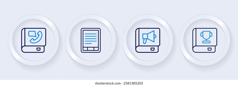 Set line Book, E-Book reader and Phone book icon. Vector