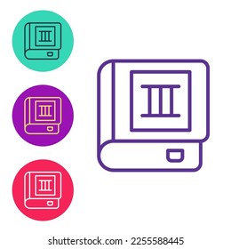 Establecer el icono del libro de línea aislado en el fondo blanco. Tercer volumen. Indique los iconos en colores. Vector