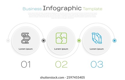 Set line Book, Piece of puzzle and Socks. Business infographic template. Vector