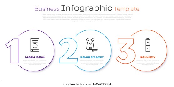 Set line Book, Rat and Battery. Business infographic template. Vector