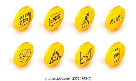 Fijar el libro de línea con matemáticas de palabra, símbolo Sigma, tablero de caracteres, abacus, matemática de función, calculadora de tableta y figura geométrica icono de prisma pentagonal. Vector