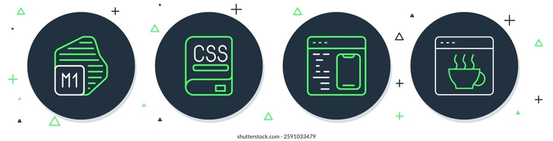 Set line Books about programming, Software, Processor and  icon. Vector