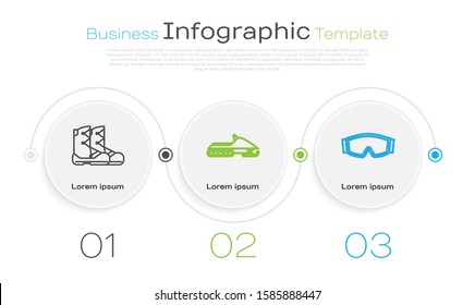 Set line Boots, Snowmobile and Ski goggles. Business infographic template. Vector
